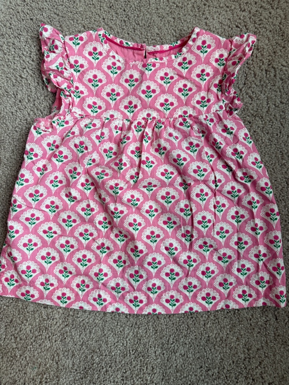 Mini Boden Pink Floral shirt with Green Leaf Accents